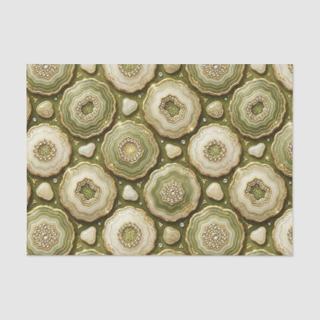 Papel De Seda Decoupage de Lujo | Geoda de Ágata Oliva Verde + D (Anverso)