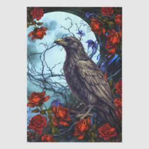 Papel De Seda Decoupage de Luna de Fantasía Gótica, Cuervo y Ros