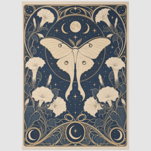 Papel De Seda Decoupage de Luna y Polilla Gótica (Anverso)