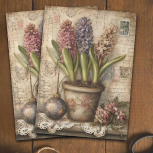 Papel De Seda Decoupage de Maceta Floral de Jacinto Vintage para