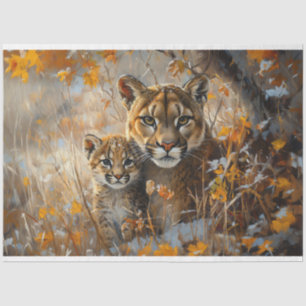 Papel De Seda Decoupage de Madre Puma y su Cachorro