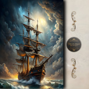 Papel De Seda Decoupage de Majestuoso Barco Alto de Nube de Torm