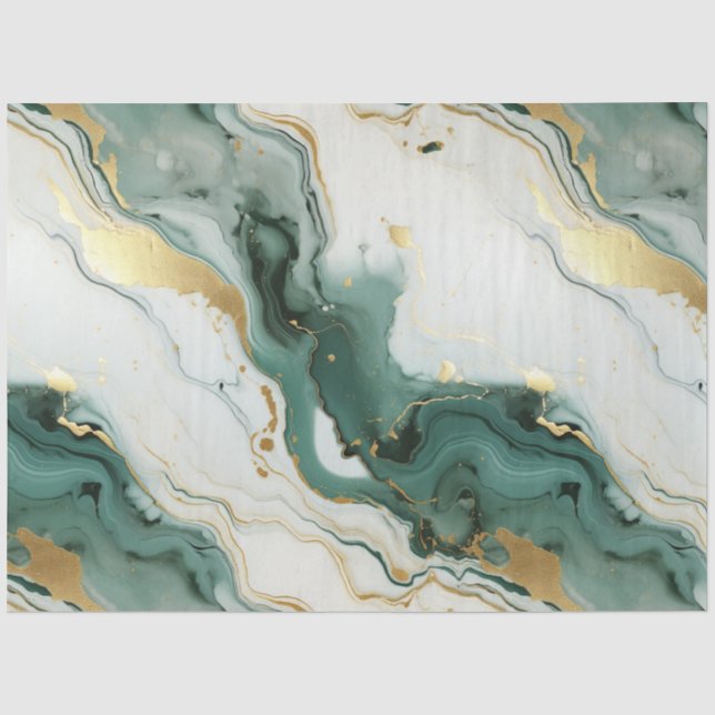 Papel De Seda Decoupage de mármol blanco verde (Anverso)