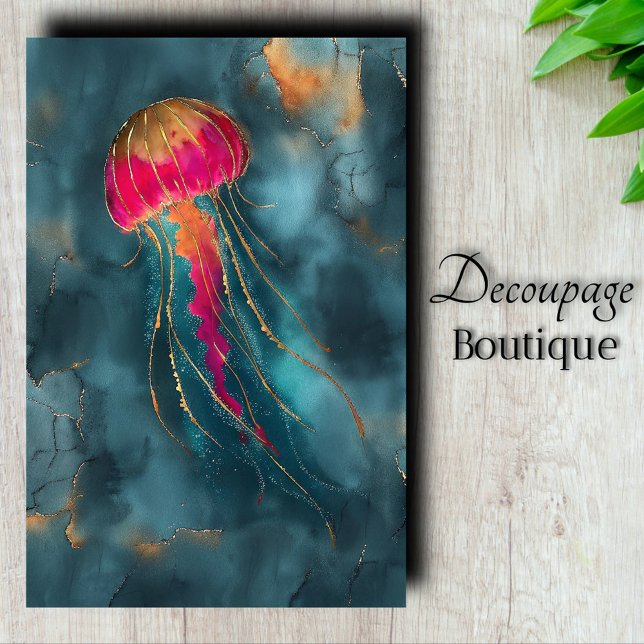 Papel De Seda Decoupage de Medusa Dorada (Gilded Jellyfish Decoupage Tissue Paper)