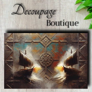 Papel De Seda Decoupage de Metalwork para dos longships