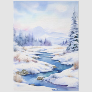 Papel De Seda Decoupage de Montaña Azul Acuarela