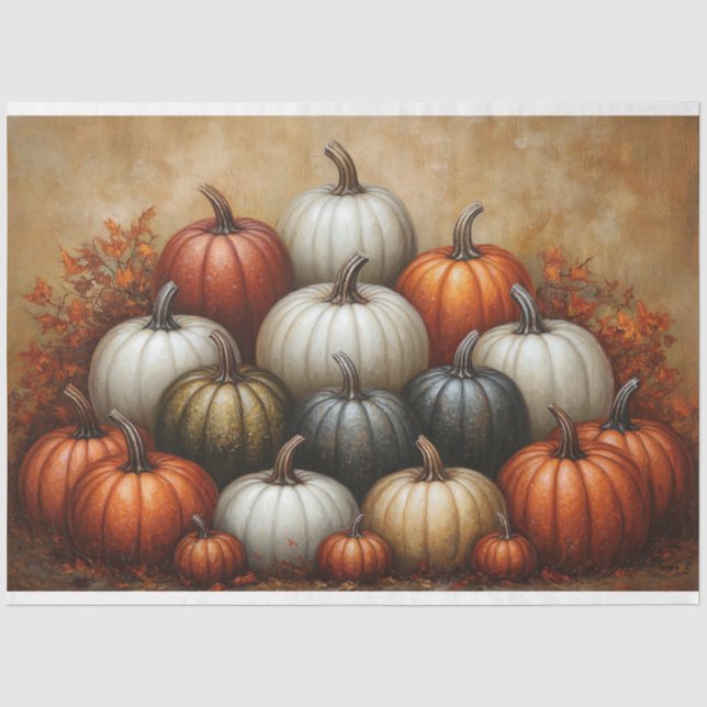 Papel De Seda Decoupage de Montón de Calabazas (Anverso)