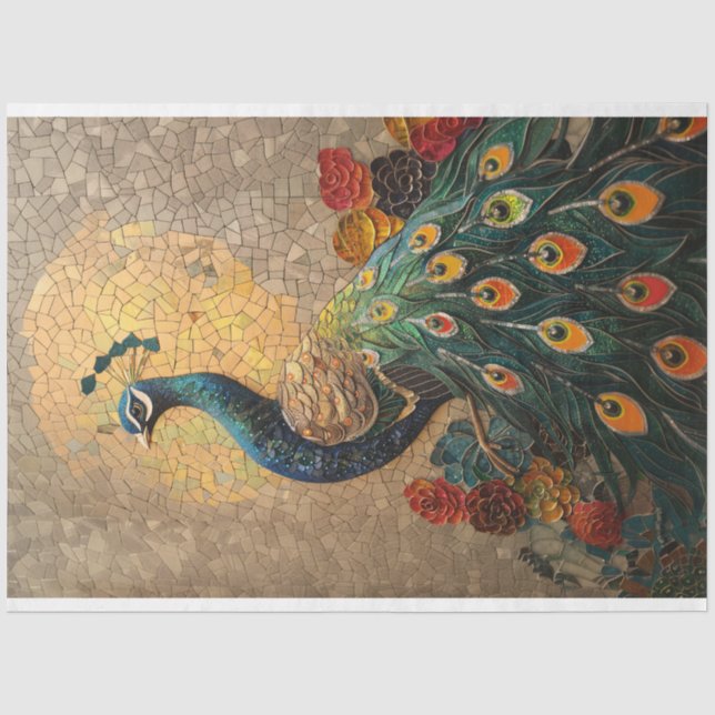 Papel De Seda Decoupage de mosaico de pavo real (Anverso)