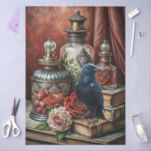 Papel De Seda Decoupage de Muebles Floral y Cuervo Gótico Elegan