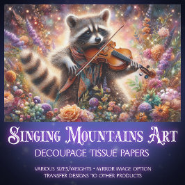 Papel De Seda Decoupage de Música Bosque Raccoon Violin Fantasía