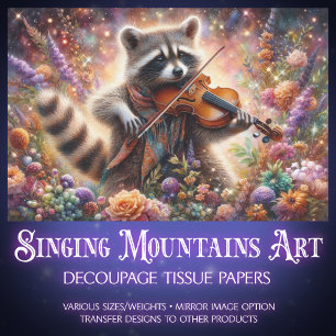 Papel De Seda Decoupage de Música Bosque Raccoon Violin Fantasía
