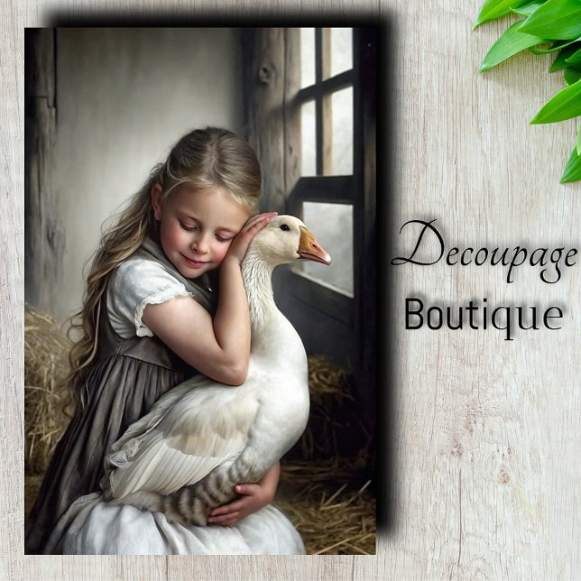Papel De Seda Decoupage de niña y ganso (Girl and Goose Decoupage Tissue Paper)