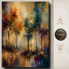 Papel De Seda Decoupage de paisaje boscoso otoñal en tonos joya