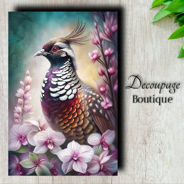 Papel De Seda Decoupage de Pájaro Codorniz Príncipe de Orquídea