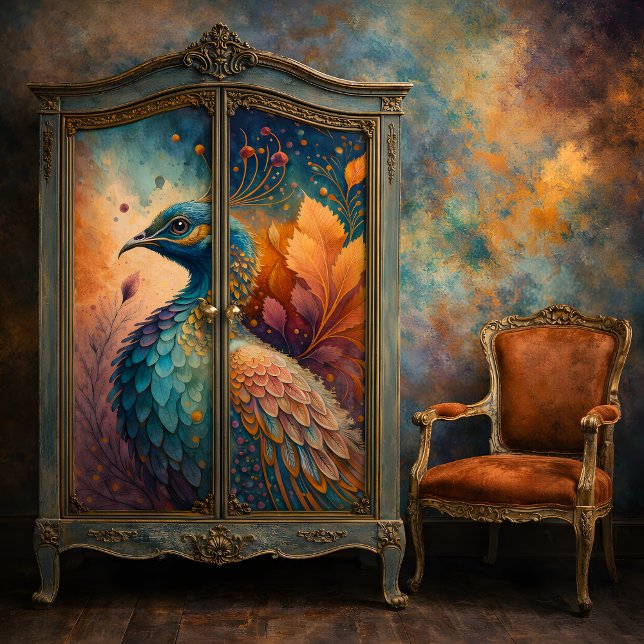 Papel De Seda Decoupage de Pájaro de Tonos de Joyas de Otoño Pav (Autumn Peacock Decoupage Tissue Paper Mockup)