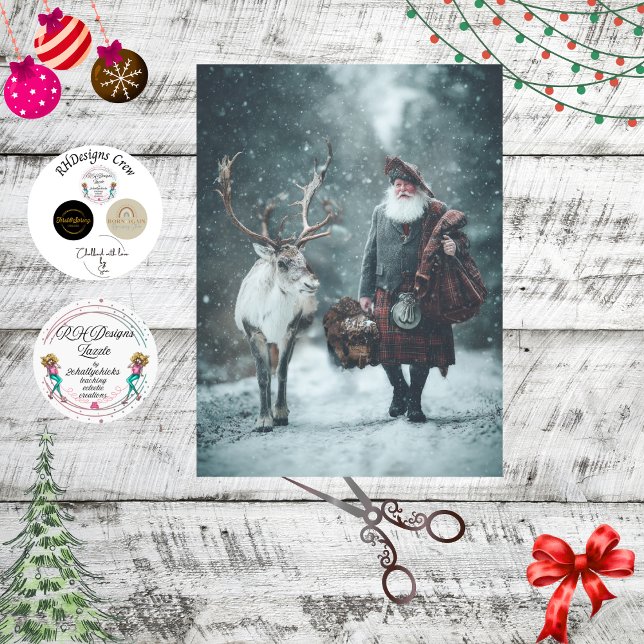 Papel De Seda Decoupage de Papá Noel escocés con kilt (Subido por el creador)