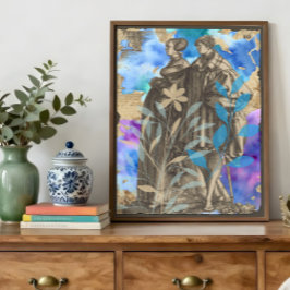 Papel de seda decoupage de pareja medieval con flo