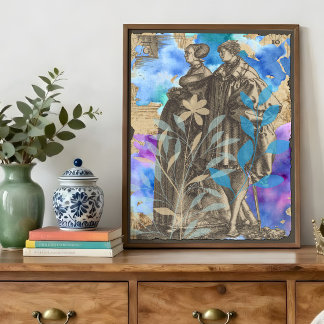 Papel de seda decoupage de pareja medieval con flo