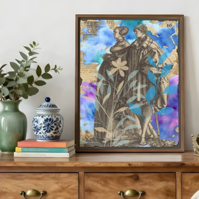 Papel de seda decoupage de pareja medieval con flo (Subido por el creador)