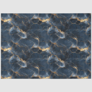 Papel De Seda Decoupage de patrón de mármol azul marino y dorado