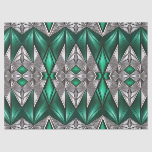 Papel De Seda Decoupage de Patrón Moderno Esmeralda y Plata (Anverso)