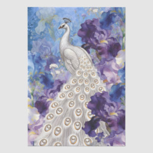 Papel De Seda Decoupage de pavo real blanco floral abstracto úni