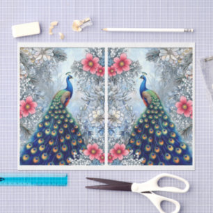 Papel De Seda Decoupage de pavo real floral abstracto único