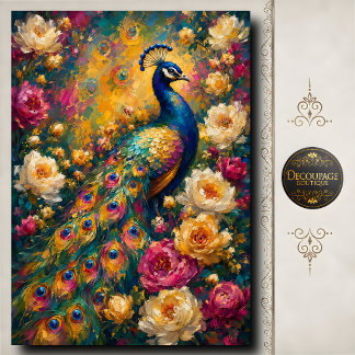 Papel De Seda Decoupage de Pavón Floral Dorado