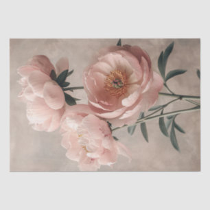 Papel De Seda Decoupage de Peonía Rosa con Hojas Verdes