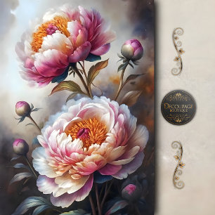 Papel De Seda Decoupage de Peonía Rosa Romántica