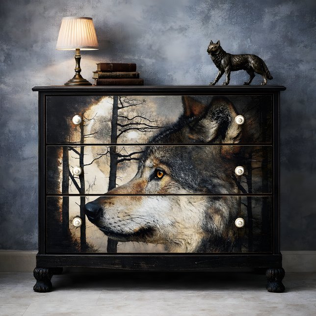 Papel De Seda Decoupage de perfil de lobo majestuoso (Majestic Wolf Profile Decoupage Tissue Paper Mockup)