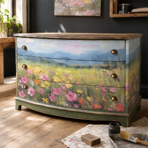 Papel De Seda Decoupage de pintura al óleo de paisaje de pradera