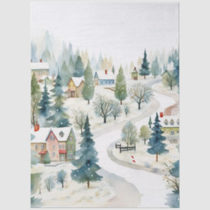 Papel De Seda Decoupage de pueblo azul acuarela