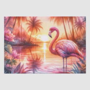 Papel De Seda Decoupage de puesta de sol rosa flamenco tropical