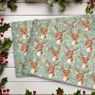 Papel De Seda Decoupage de Reno de Nariz Roja Damasco Antiguo