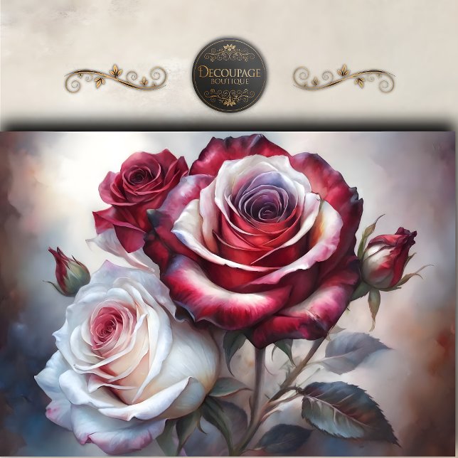 Papel De Seda Decoupage de Rosa Carmesí Romántica (Romantic Crimson Rose Decoupage Tissue Paper)