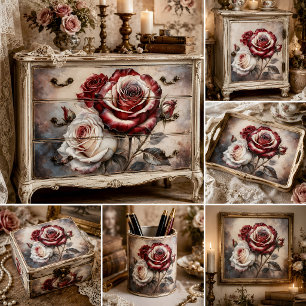 Papel De Seda Decoupage de Rosa Carmesí Romántica