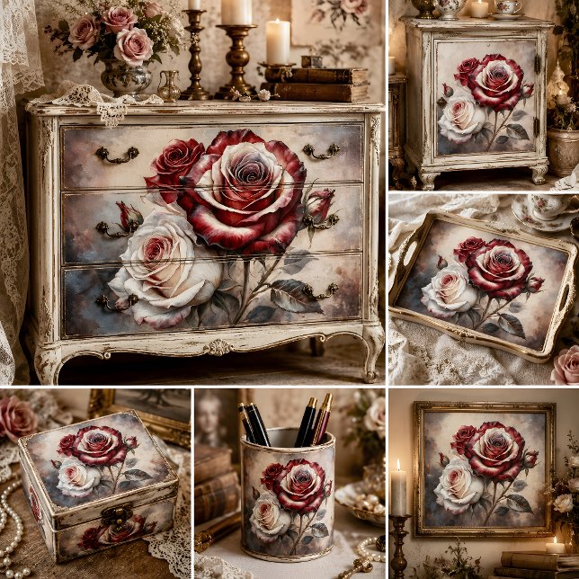 Papel De Seda Decoupage de Rosa Carmesí Romántica (Romantic Crimson Rose Decoupage Tissue Paper)