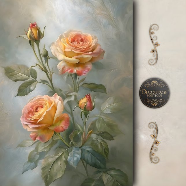 Papel De Seda Decoupage de Rosa Coral Pintoresca (Painterly Coral Rose Decoupage Tissue Paper)