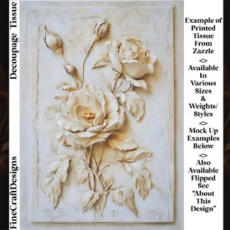 Papel De Seda Decoupage de Rosa de Yeso Francés Vintage Deslucid