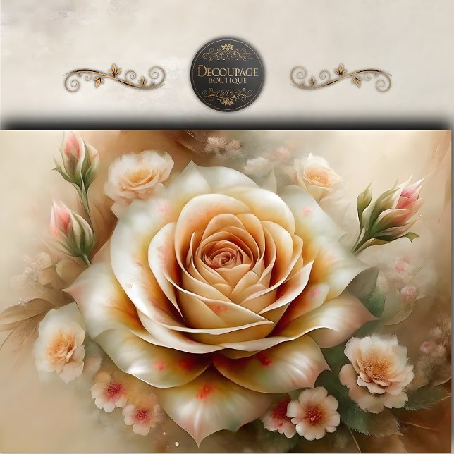 Papel De Seda Decoupage de Rosa Melocotón Vintage (Vintage Peach Rose Decoupage Tissue Paper)