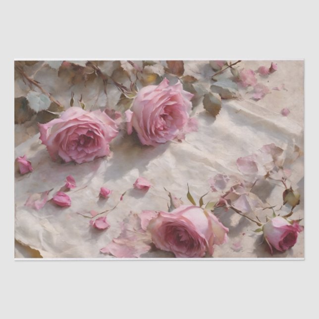 Papel De Seda Decoupage de Rosas Rosadas Elegantes (Anverso)