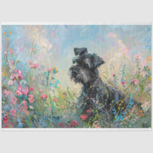 Papel De Seda Decoupage de Schnauzer Wildflowers