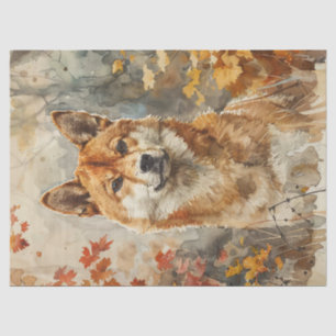 Papel De Seda Decoupage de Shiba Inu con Acuarela