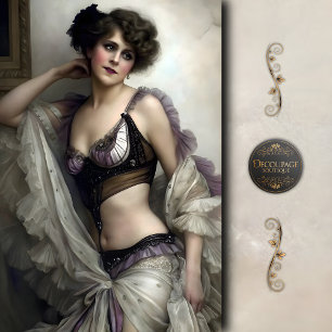 Papel De Seda Decoupage de Showgirl Vintage Lavanda y Perla