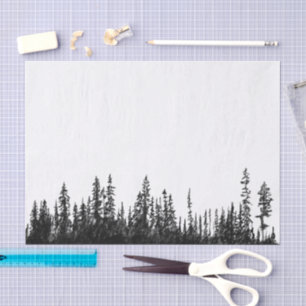 Papel De Seda Decoupage de silueta de línea de árboles de dibujo