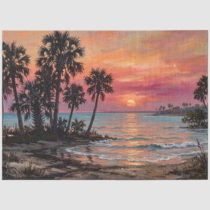 Papel De Seda Decoupage de Silueta de Palmeral al Atardecer