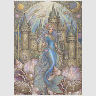 Papel De Seda Decoupage de Sirena de Fantasía Celestial Art Nouv