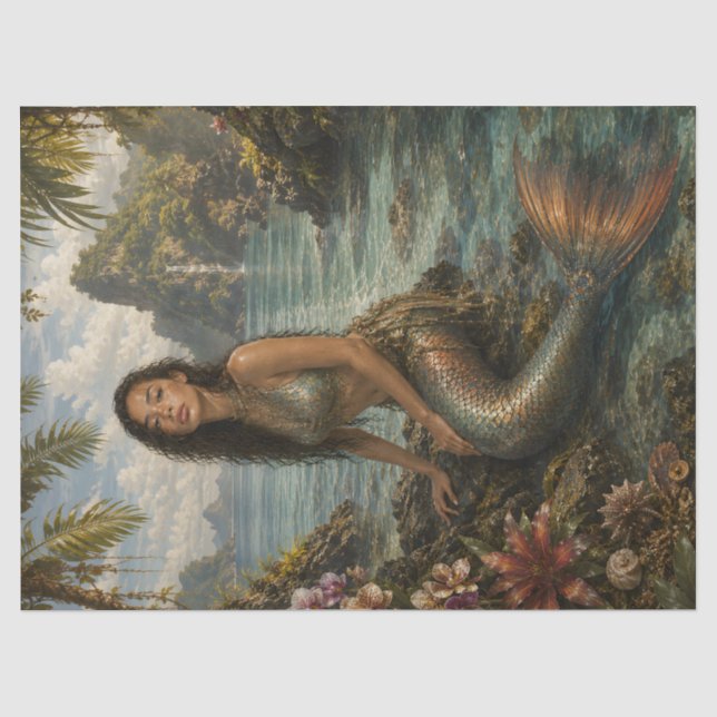 Papel de seda decoupage de Sirena Tropical | Coste (Anverso)