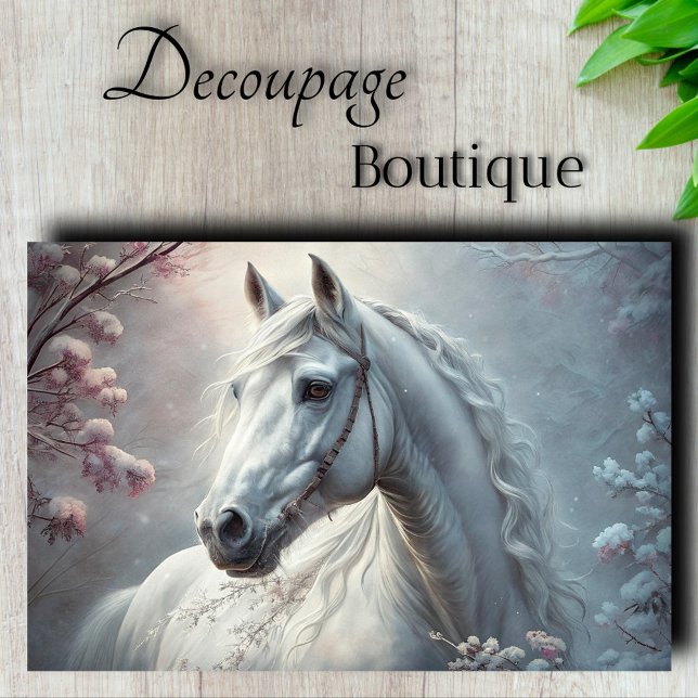 Papel De Seda Decoupage de Stallion Winter (Winter Stallion Decoupage Tissue Paper)